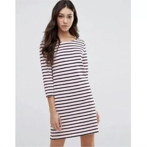 Ganni Old Spice Jersey Stripe Dress 3/4 Sleeve Off White Navy Size Medium NWOT